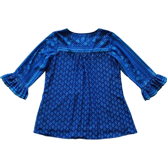 ITSE Women’s Top Tassle Front Tie Bell Sleeves Royal Blue Gold Dots Size Medium - Picture 10 of 12